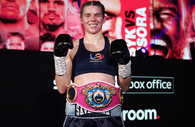 Marshall celebrates after winning a maiden world title Photo Credit: Dave Thompson/Matchroom Boxing