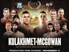 Tursynbay Kulakhmet meets Macaulay McGowan on the latest MTK Fight Night in Wakefield on Wednesday