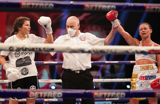 Amy Timlin and Carly Skelly were held to a draw in their Commonwealth super bantamweight contest Photo Credit: Dave Thompson/Matchroom Boxing