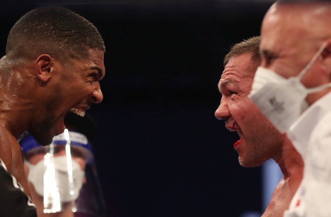 Joshua and Pulev embraced after their titanic battle Photo Credit: Mark Robinson/Matchroom Boxing