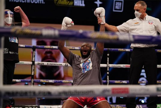 Martin Bakole could not contain his delight after beating Sergey Kuzmin Photo Credit: Dave Thompson/Matchroom Boxing