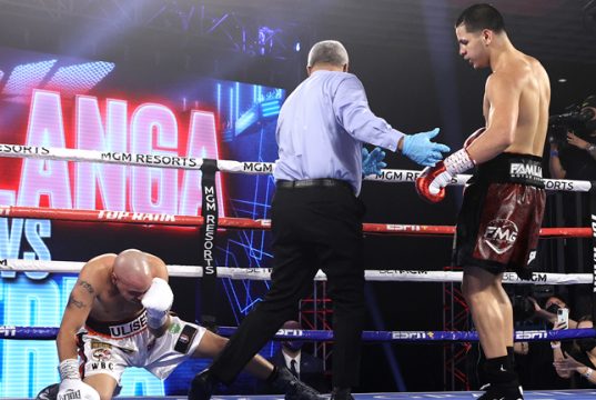 Edgar Berlanga claimed a 16th straight first round knockout Photo Credit: Mikey Williams/Top Rank via Getty Images