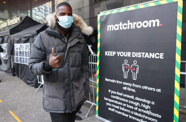 Lawrence Okolie arrived at the Matchroom Bubble ahead of his clash with Nikodem Jezewski Photo Credit: Ian Walton/Matchroom Boxing