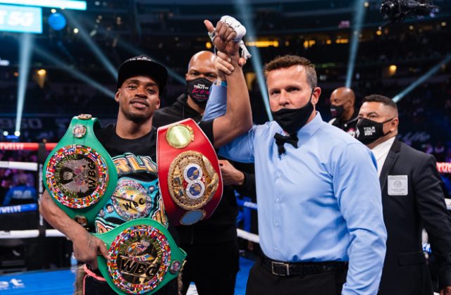 Errol Spence Jr defended his unified WBC and IBF Welterweight titles with a unanimous decision victory over Danny Garcia at the AT & T Stadium, Texas Photo Credit: Ryan Hafey/Premier Boxing Champions