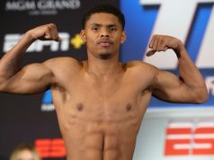 Shakur Stevenson clashes with Toka Kahn Clary in Las Vegas on Saturday night Photo Credit: Mikey Williams/Top Rank