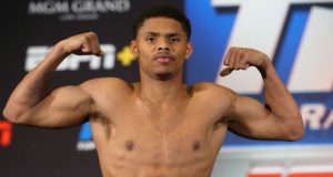 Shakur Stevenson clashes with Toka Kahn Clary in Las Vegas on Saturday night Photo Credit: Mikey Williams/Top Rank