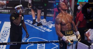 Yarde celebrates after halting Dec Spelman Photo Credit: Round 'N' Bout Media/Queensberry Promotions