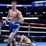 Campbell floored Garcia with a flush left hook in the second round Photo Credit: Tom Hogan-Hogan Photos/Golden Boy
