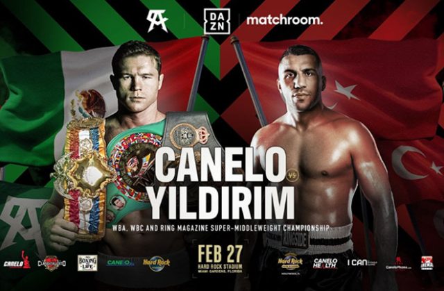 Canelo Alvarez defends his unified Super Middleweight titles against Avni Yildirim on February 27 in Miami Photo Credit: Matchroom Boxing