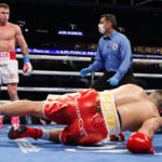 Alvarez dropped Yildirim heavily in the third round and he did not come out for the fourth round Photo Credit: Ed Mulholland/Matchroom Boxing
