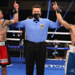 Diaz and Rakhimov after their draw in California Photo Credit: Tom Hogan-HoganPhotos/Golden Boy Promotions