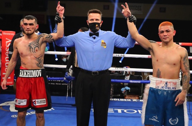 Diaz and Rakhimov after their draw in California Photo Credit: Tom Hogan-HoganPhotos/Golden Boy Promotions