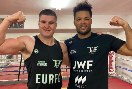 Johnny Fisher sparring with managerial stablemate, Joe Joyce ahead of his debut Photo Credit: S-JAM Boxing
