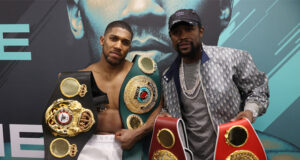 Anthony Joshua and Floyd Mayweather Jr in the dressing room after the former's win over Kubrat Pulev Photo Credit: Mark Robinson/Matchroom Boxing