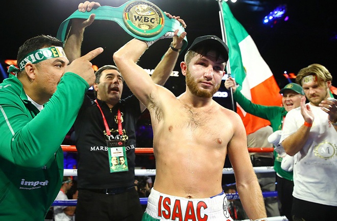 Isaac Lowe holds the WBC International Featherweight title Photo Credit: Mikey Williams/Top Rank