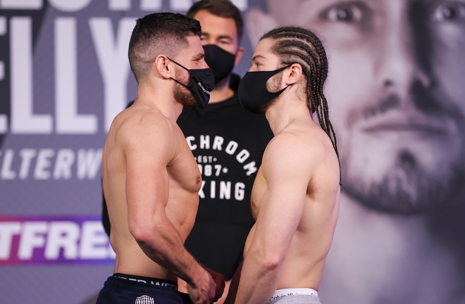 Florian Marku and Rylan Charlton stared each other down ahead of their eagerly-anticipated Welterweight clash Photo Credit: Mark Robinson/Matchroom Boxing