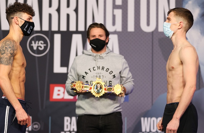 Leigh Wood and Reece Mould come face-to-face ahead of their vacant British Featherweight title showdown Photo Credit: Mark Robinson/Matchroom Boxing