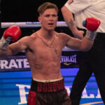 Unbeaten Top Rank prospect, Paddy Donovan celebrates after another impressive win Photo Credit: Scott Rawsthorne / MTK Global