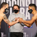 Josh Warrington and Mauricio Lara embrace ahead of their main event clash Photo Credit: Mark Robinson/Matchroom Boxing