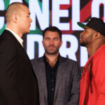Zhang and Forrest came face-to-face at Thursday’s press conference in Miami Photo Credit: Ed Mulholland/Matchroom