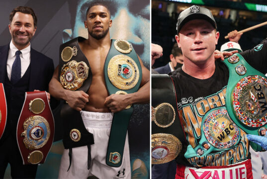 Eddie Hearn says he can see similarities between Anthony Joshua and Canelo Alvarez Photo Credit: Mark Robinson/Ed Mulholland/Matchroom Boxing