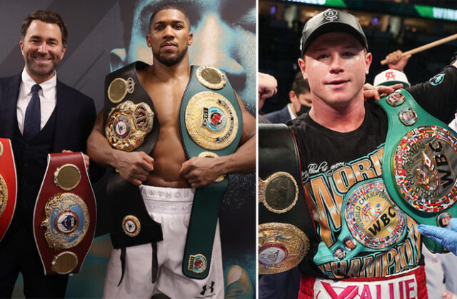 Eddie Hearn says he can see similarities between Anthony Joshua and Canelo Alvarez Photo Credit: Mark Robinson/Ed Mulholland/Matchroom Boxing