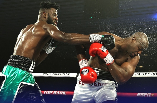 Efe Ajagba overcame Jonathan Rice in September to remain undefeated Photo Credit: Mikey Williams / Top Rank