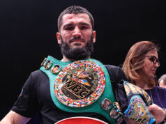 Artur Beterbiev retained his WBC and IBF Light Heavyweight titles with a tenth round stoppage of Adam Deines in Moscow Photo Credit: Top Rank