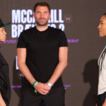 Jessica McCaskill and Cecilia Braekhus came face-to-face at Thursday’s press conference ahead of their rematch on Saturday Photo Credit: Ed Mulholland/Matchroom