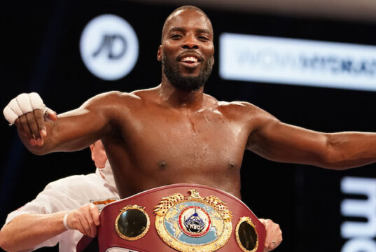Lawrence Okolie became WBO Cruiserweight world champion with a sixth round stoppage of Krzysztof Glowacki on Saturday Photo Credit: Dave Thompson/Matchroom Boxing