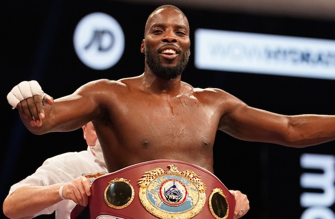 Lawrence Okolie became WBO Cruiserweight world champion with a sixth round stoppage of Krzysztof Glowacki on Saturday Photo Credit: Dave Thompson/Matchroom Boxing