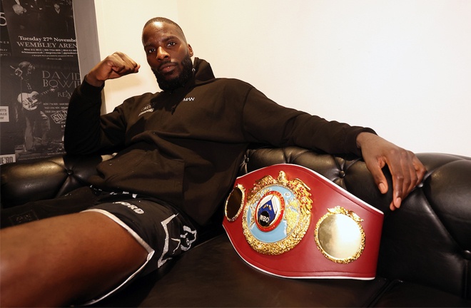 Lawrence Okolie became WBO cruiserweight world champion with a sixth round stoppage of Krzysztof Glowacki on Saturday Photo Credit: Mark Robinson/Matchroom Boxing