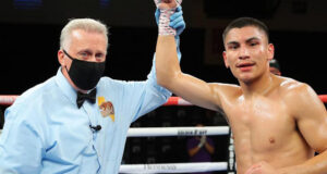 Vergil Ortiz Jr halted Maurice Hooker in seven rounds in Texas on Saturday Photo Credit: Photo Credit: Tom Hogan-Hogan Photos/Golden Boy