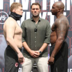 Povetkin and Whyte came face-to-face for the final time before their fight at Friday’s weigh-in Photo Credit: Dave Thompson/Matchroom Boxing