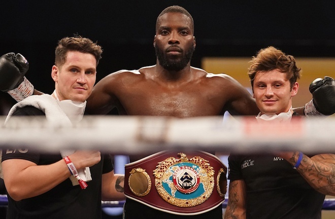 Okolie has flourished under trainer Shane McGuigan (far left) Photo Credit: Photo Credit: Dave Thompson/Matchroom Boxing