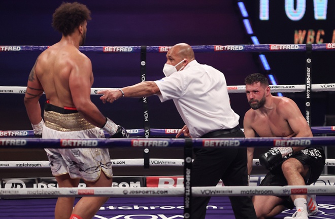 Nick Webb picked up an explosive second round win over Erik Pfeifer Photo Credit: Mark Robinson/Matchroom Boxing