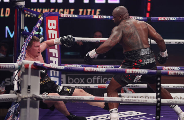 Dillian Whyte knocked out Alexander Povetkin to gain revenge in their rematch in Gibraltar on Saturday night Photo Credit: Mark Robinson/Matchroom Boxing