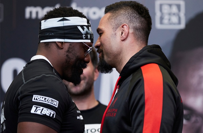 Chisora and Parker came face-to-face at Thursday's press conference Photo Credit: Mark Robinson/Matchroom Boxing