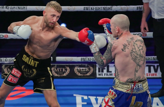 Light Heavyweight Lewis Edmondson stopped Luke Blackledge in three rounds Photo Credit: Scott Rawsthorne/MTK Global