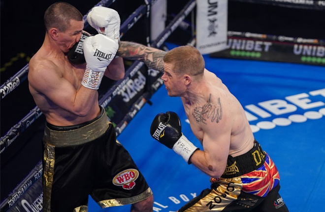 Callum Johnson ended over two years out of the ring to stop Emil Markic in two rounds Photo Credit: Round 'N' Bout Media/Queensberry Promotions