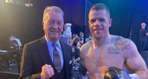 Callum Johnson alongside Promoter Frank Warren after his win over Emil Markic on Saturday Photo Credit: Twitter @CallumTheOne