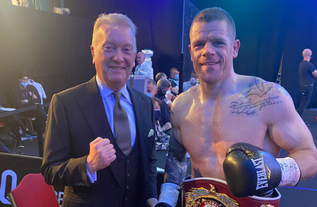 Callum Johnson alongside Promoter Frank Warren after his win over Emil Markic on Saturday Photo Credit: Twitter @CallumTheOne