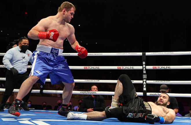 Andrey Fedosov produced an upset stopping Mahammadrasul Majidov in the opening round Photo Credit: Ed Mulholland/Matchroom