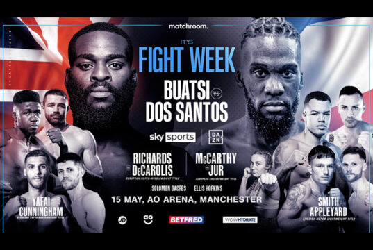 Joshua Buatsi defends his WBA International Light Heavyweight title against Daniel Blenda Dos Santos in Manchester on Saturday