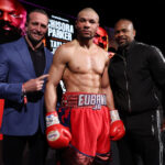 Chris Eubank Jr alongside promoter Kalle Sauerland (L) and trainer Roy Jones Jr (R) Photo Credit: Mark Robinson/Matchroom Boxing
