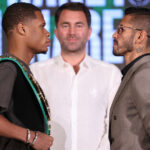 Haney and Linares came face-to-face at Thursday’s press conference Photo Credit: Ed Mulholland/Matchroom