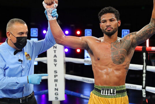 Shane Mosley Jr returns to the ring against Jason Quigley on in Las Vegas on Saturday Photo Credit: Tom Hogan-Hoganphotos/Golden Boy