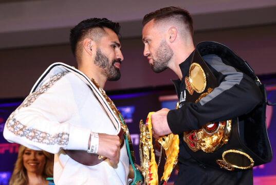 Jose Ramirez and Josh Taylor clash for all the belts at 140lbs in Las Vegas on Saturday night Photo Credit: Mikey Williams/Top Rank via Getty Images