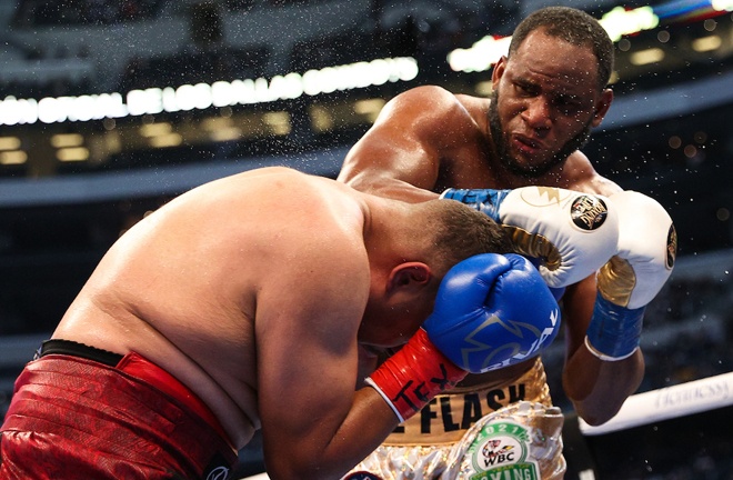 Frank Sanchez beat Nagy Aguilera on the cards after his right hand was ruled an accidental foul Photo Credit: Ed Mulholland/Matchroom