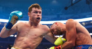 Canelo Alvarez secured an eighth round TKO over Billy Joe Saunders, who was unable to continue after an injury in Texas on Saturday Photo Credit: Ed Mulholland/Matchroom